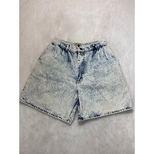 Vintage Paris Sport Club Acid Wash Denim High‎ Waisted Pleated Shorts Womens